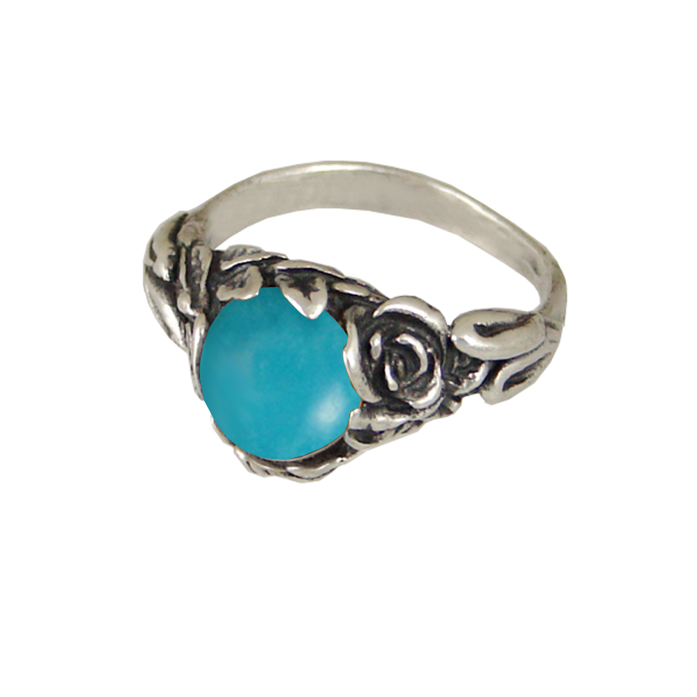Sterling Silver Rose Ring with Turquoise Size 9